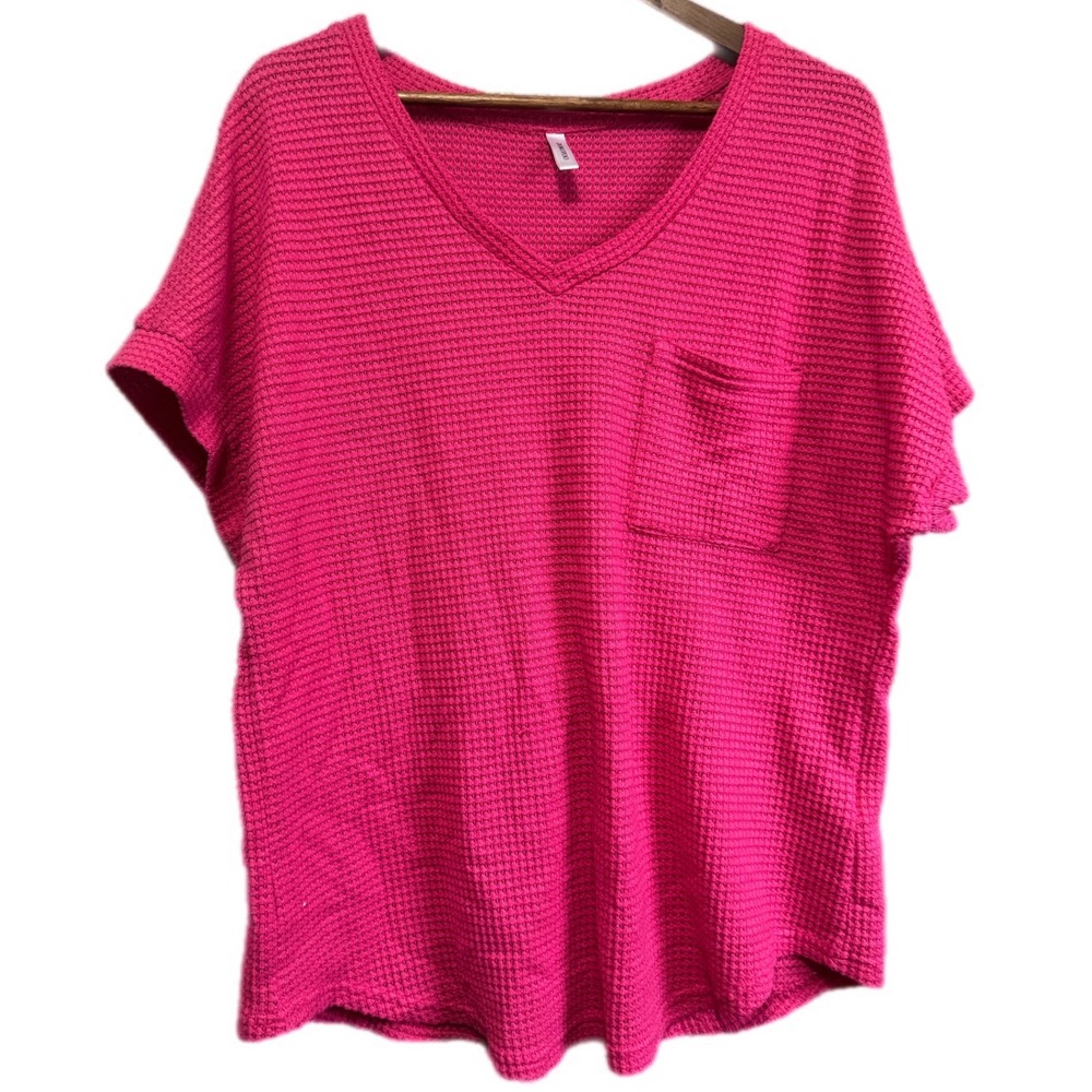 Dokotoo Waffle Knit Top Womens XL Pink Excellent Short Sleeve Pocket‎ Tee